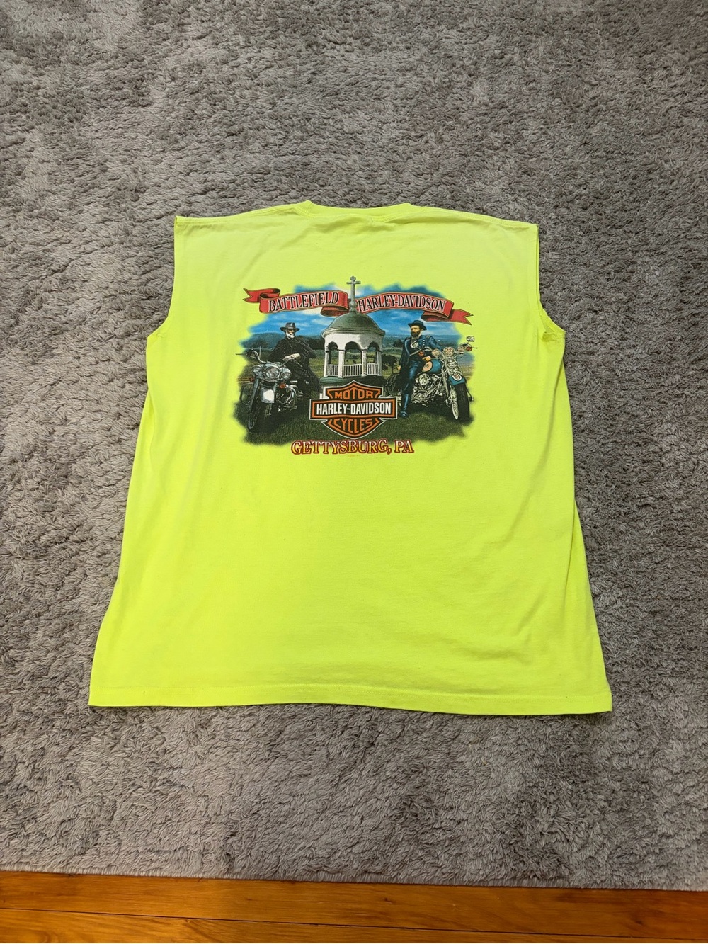 2009 Harley Davidson Gettysburg PA Neon Sleeveless Biker T Shirt.